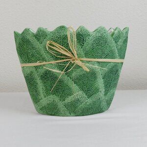 Green Leaves Design Embossed Decorative Display Tabletop Indoor/Outdoor Vase Bow